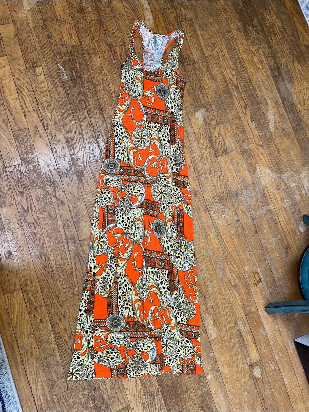 Mono B Orange Printed Racerback Maxi Dress